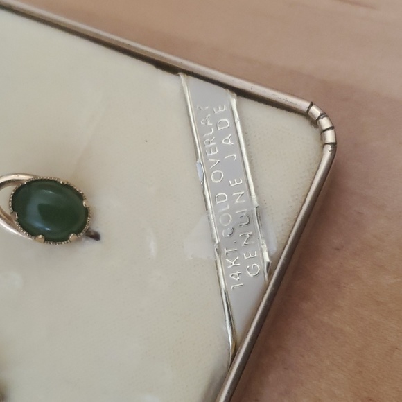 Vintage Amco Jewels Genuine Jade Earring Set 14KT Gold Overlay - Picture 5 of 14